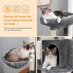 Cat Tree, Multi-Level Cat Tower for Indoor Cats, Cat Climbing Tree Condo with Sisal Covered Scratching Posts, Deep Hammock and Interactive Cat Toy, Gray