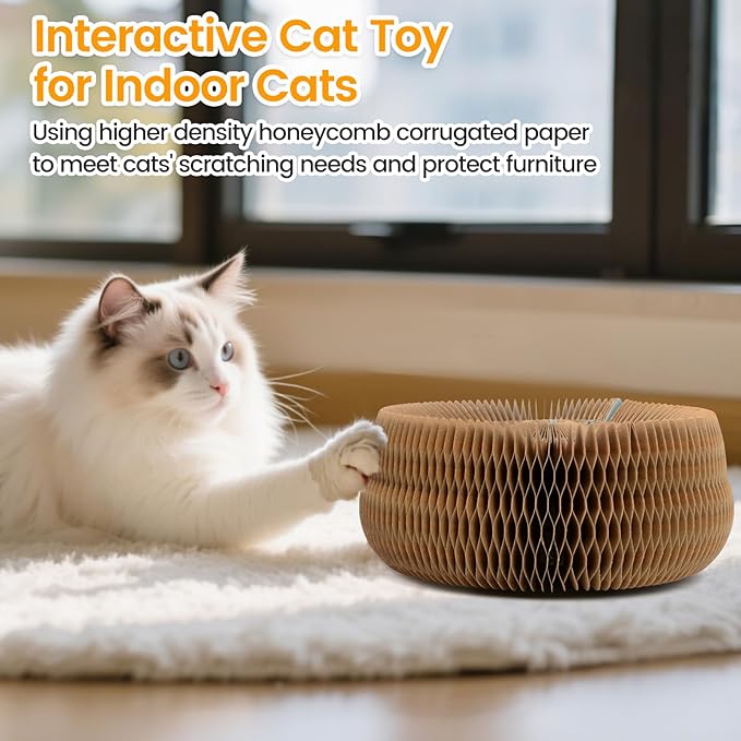 Upgraded-Magnetic Magic Organ Cardboard Cat Scratcher Toy with 2 Balls for Mental Physical Exercise, Multi-Shape Interactive Cardboard Cat Toy for Indoor Cats Flip with Fun, Brown/Gray,M, 1PCS