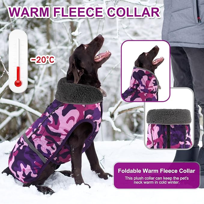Doglay Dog Coat, Waterproof Dog Jacket Pet Winter Coat for Cold Weather with Thicken Furry Collar, Reflective Puppy Winter Jacket Warm Fleece Lining for Small Medium Large Pets