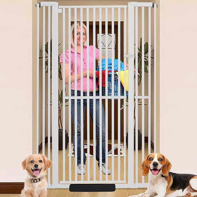 71 Inch Extra Tall Pet Gate for Cats, 29.5-43" Adjustable Wide Dog Gates, Pressure Mounted Walk Through Tall Cat Gate for Doorways,Hallway,Stairs,House（White）