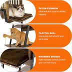 57 Inch Multi-Level Modern Cat Tree Tower with Hammock & Scratching Ramp - Wooden Heavy-Duty Cat Tower for Large Cats & Multi-Cat Households, Easy to Clean (Brown)