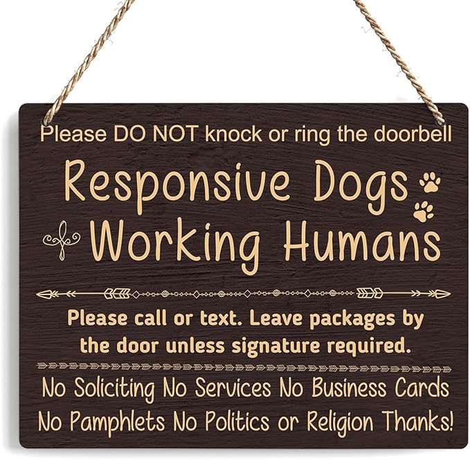 No Soliciting Sign For House, Do Not Knock Or Ring Doorbell Wooden Sign for Front Door, Farmhouse Baby Room Nursery Home Bedroom Rustic Hanging Sign, Set of 1 Wooden Sign With Rope - f07