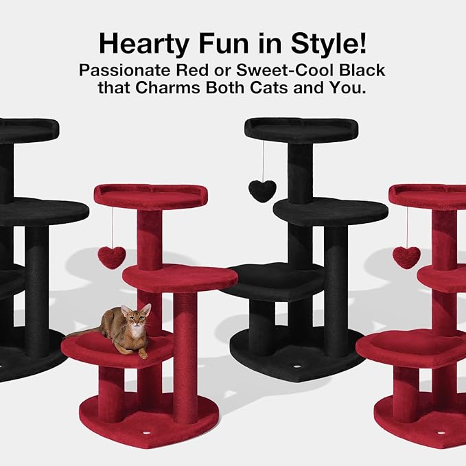 VETRESKA Cat Tree for Indoor Cats, Multi Level Cat Tower with Cat Scratching Post, Cute Cat Climbing Tree with Dangling Toy for Cats（Red）