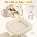 Tangkula Cat Tree Tower, 44 Inch Multi-Level Cat Tower with Sisal Scratching Posts, 2-Door Condo, Padded Top Perch & Hammock, 2 Hanging Balls, Jumping Platforms for Indoor Cats (Beige)