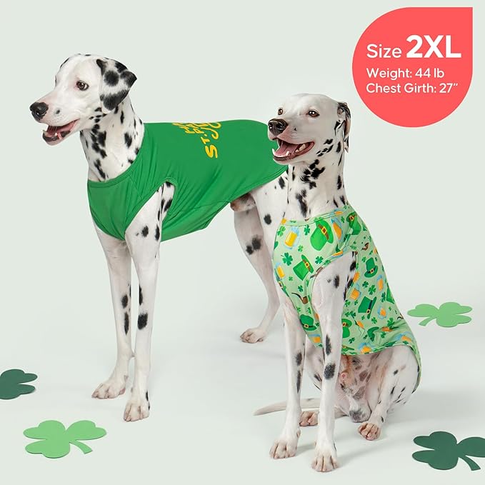 KYEESE 2Pack St. Patrick's Day Dog Shirt, Breathable Tank Top Sleeveless Dog T Shirts for Medium Large Dogs Boy Girl, Lightweight Dogs Clothes Pet Outfit for Holiday, Green, 2XL