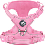 PoyPet No Pull Dog Harness, No Choke Reflective Dog Vest, Adjustable Pet Harnesses with Easy Control Padded Handle for Small Medium Large Dogs(Light Pink Matching Trim,XL)