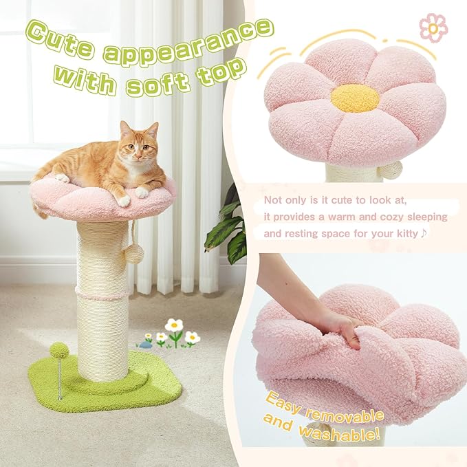 PEQULTI Cat Tree Flower Cat Tower for Indoor Cats and PEQULTI Flower Cat Scratching Post, Small Cat Tree, Tall Cat Scratcher for Indoor Cats