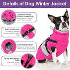 SUNFURA Small Dog Coat with Harness Built in, Warm Dog Jacket Winter with Zipper On Back, Waterproof Pet Snow Jacket Snowsuit Pet Sweater Clothes for Puppy, Hot Pink XS