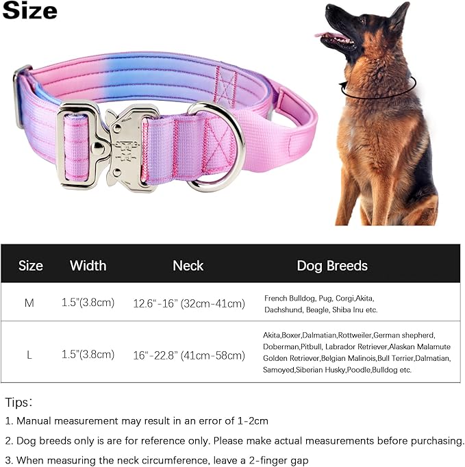 Tactical Dog Collar, 1.5" Wide Thick Heavy Duty Dog Collar with Handle, Soft Neoprene Padded Military-Grade Nylon Training Collar with Quick Release Metal Buckle for Medium Dogs (Pink, M)