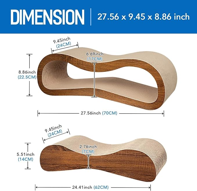 Simple Delxue Cat Scratcher, 2 in 1 Cat Scratching Board, Cat Cardboard, Scratch Lounger, Large, 27.56 x9.45 x8.86 inch