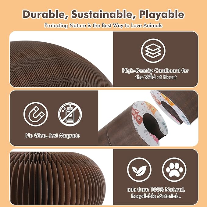Magic Organ Cat Scratcher Toy with 2 Bell Balls - Interactive Transformable Cat Scratching Board, Foldable Corrugated Cardboard Track Toy for Indoor Cats & Kittens