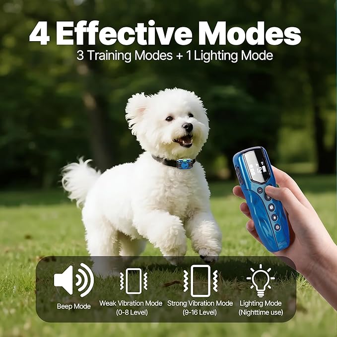 Lightest No Shock Dog Training Collar with 2000ft Remote,Tiniest Vibrating Dog Collar,Vibration Collar for Small Dogs 5-15lbs & Medium Large Dogs, Safe Lock, Beep, Vibrate, No Prongs, Waterproof,Blue