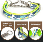 Reflective Martingale Dog Collar - No-Pull Adjustable Training Collar with Soft Nylon & Chain, Shark Pattern for Medium, Large & XL Dogs (Shark XL)