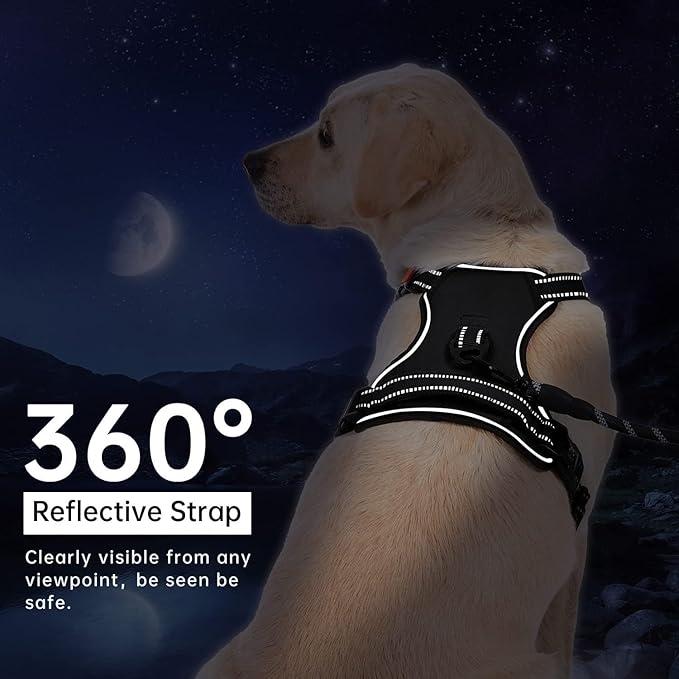 No Pull Dog Harness, Reflective Comfortable Vest Harness with Front & Back Easy Control Handle Adjustable Soft Padded Pet Vest for Small to Large Dogs(Rose,L)