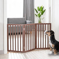 ZJSF Freestanding Indoor Dog Gate for House Foldable Wood Brown Puppy Gate for Doorways Pet Gate for Stairs Extra Wide Pet Fence 32" Height 3 Panels