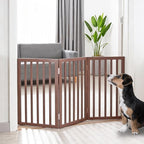 ZJSF Freestanding Indoor Dog Gate for House Foldable Wood Brown Puppy Gate for Doorways Pet Gate for Stairs Extra Wide Pet Fence 32" Height 3 Panels