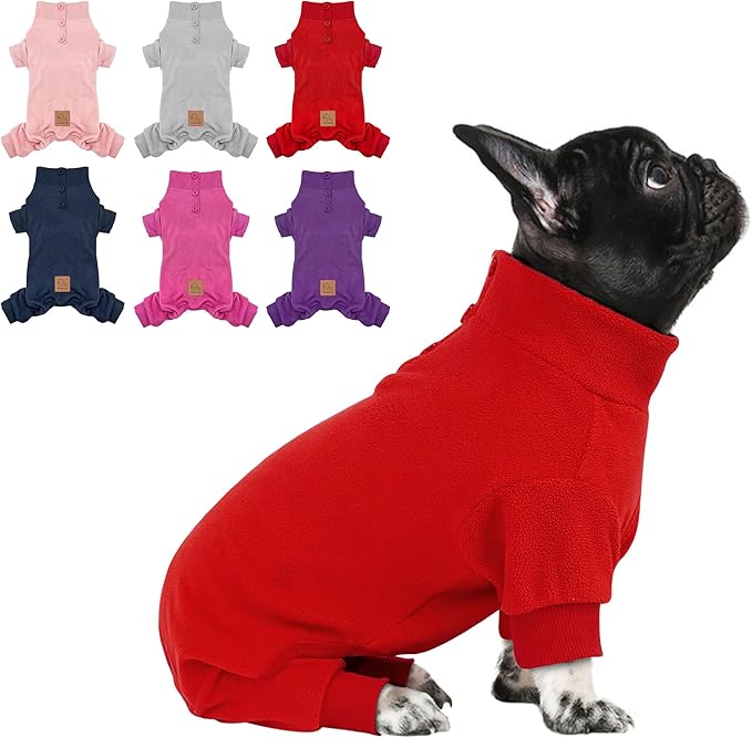 cyeollo Dog Pajamas Turtleneck Thermal Dog Pjs Fleece Stretch Jumpsuits Warm Pet Clothes Doggie Outfits for Small Dogs Color Red