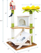 HYABi 46.6 Inch Tall Flower Cat Tree Tower Condo Climbing for Indoor Cats Multi Level with Sisal Scratching Post Hammocks Pet House Play Home Furniture Platform