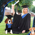 5 Pcs Dog Graduation Costume Set Include 2026 Pet Graduation Gown with Stole Puppy Grad Cap Lensless Glasses DIY Letter Stickers for Dogs Cats Holiday Costume Accessory(Black Royal Blue,XL)