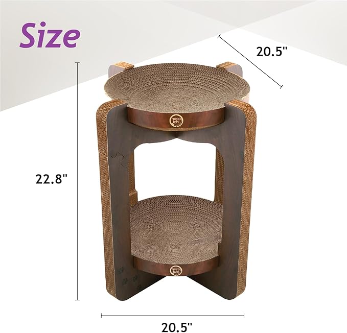 Necoichi Cat Scratcher Tower for Indoor Cats - Cat Scratching Post Lounger with Reversible Usability and Extra Comfort for Lounge, Cardboard Bed Couch / (Regular, Dark Cherry)