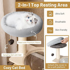 PETSITE 44 Inch Modern Cat Tree, Multi-Level Cat Tower with Sisal Scratching Posts, Space Capsule, and Dangling Toy with Bell, Wooden Cat Tree Tower for Indoor Cats, Grey