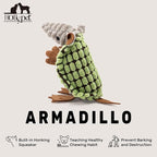 Hollypet Plush Dog Squeaky Toy Stuffed Armadillo Animal Pet Puppy Chew Toys with Clean Teeth for Small Medium Large All Breed Sizes Dogs, Cantaloupe Green, 6 in