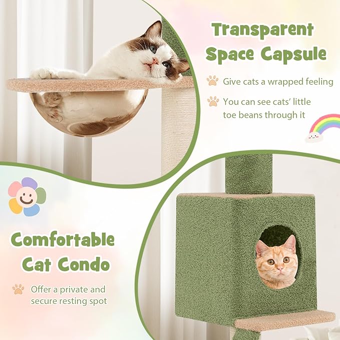 Tangkula Floor to Ceiling Cat Tree, 5 Tier Tall Cat Tower with 86”-99.5” Adjustable Height, Extra Replaceable Post, Tension Cat Tree with Space Capsule, Condo, Sisal Scratching Posts & Rope, Ladder