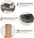 Pawly 24" Cat Tree Tower, Tall Cat Scratching Post with Soft Perch for Window Viewing, Large Bed for Big Cats, Stable & Compact Cat Tower with Hammock, Gray