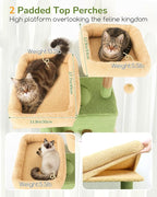 Globlazer Cactus Heavy Duty Cat Tree Tower 80in Tall Extra Large Cat Tree Tower for Multiple Indoor Cats Large Adult with Scratching Posts, 2 Spacious Condos, Padded Perches, Soft Hammock, S80B, Green