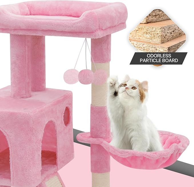 Cat Tree Tower with Cat Condo, Small Cat Tower with Scratching Post & Hammock, Cat Tree for Indoor Cats, 36 Inch, Soft Pink