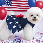 XPUDAC 4th of July Dog Dress Patriotic Clothes Stars Skirt with Bow Independence Day Doggie Outfit Pet Holiday Apparel for Small Dog Girl Cat, L