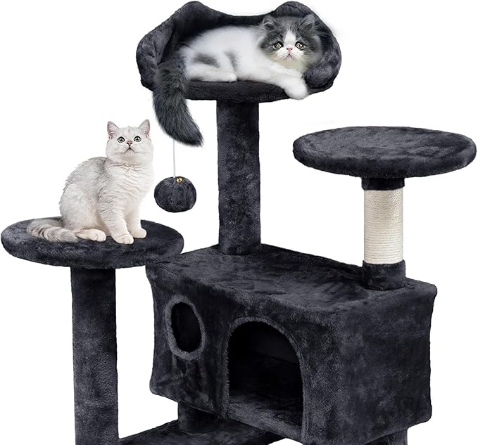 Topeakmart 54in Cat Tree, Cat Tower w/Large Cat Condo Scratching Posts and Perch, Cat Stand House Furniture, Black