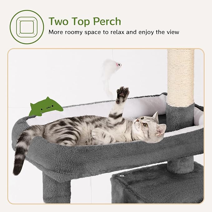 Cat Tree Tower 53 inch - Multi-Level Indoor Activity Center with Sisal Scratching Posts, Condo, Plush Perch & Hanging Toys for Large Cats (Black)