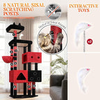 Globlazer Extra Large Gothic Cat Tower, 81-inch Tall Goth Cat Tree for Big Cats 20 lbs, XXL Heavy Duty Cat Scratching Tower for Indoor Adult Cats with 3 Cat Condos, 8 Scratching Posts, F81, Red Black