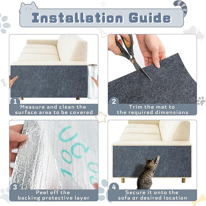 78.7"X15.8" Cat Scratch Furniture Protector, Anti Scratch Couch Protector from Cat Claws, Self-Adhesive Cat Scratching Pads, DIY Couch Cat Scratcher for Corner Sofa Wall & Door (Gray)