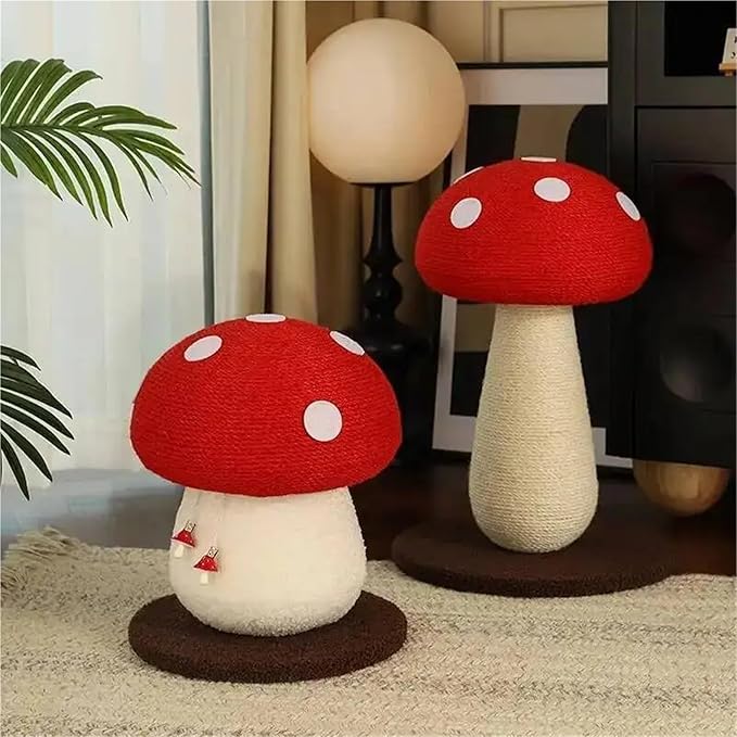Mushroom Cat Climbing Frame, Sisal Scratch Column with Standing Scratch Board & Sisal Ball Cat Tree(Toy)
