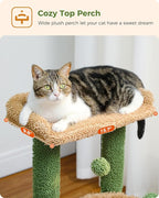 PEQULTI 4-in-1 Cactus Cat Tree, 33'' Cat Tower for Indoor Cats & Flower Cat Scratching Post, Small Cat Tree, Tall Cat Scratcher