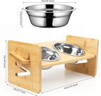 Raised Dog Bowl, Elevated Dog Bowls, Tilted Pet Food Water Bowl, Slanted Bamboo Feeding Station with Stainless Steel Bowls for Small & Medium Dogs, Cat Kitten Flat Faced French Bulldog Puppy Feeder