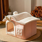 Jiupety Rabbit Cat House for Indoor Cats, Cute Covered Cat Bed with Spacious Interior, Pet Cave Bed Up to 3-15 Lbs Kitten, Pink