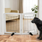 Dog Fence Indoor - 2-Panel Freestanding Dog Gate for Doorways, Hallways, House or Stairs -40x24-Inch Retractable Foldable Expandable Wood Pet by SFJC (White)