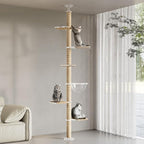 Floor to Ceiling Cat Tree, Acrylic Top Support PlateTall Cat Tower Natural Sisal Rope Scratching Post, Adjustable Height 55-103 Inches, Multi-Platform Activity Center