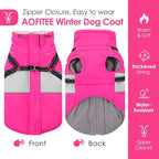 AOFITEE Dog Winter Coat, Dog Coat with Harness Built in, Dogs Jacket for Large Dogs, Reflective Waterproof Pet Puffer Jacket Snowsuit, Warm Fleece Windproof Pet Sweater for Cold Weather, XL