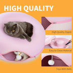 Peekaboo Cat Tunnel for Large Cats up to 30 lbs, Features A Jingle Ball, Removable and Washable Tunnel Bed, and a Cozy Donut Tunnel (Pink, 24 Inches)
