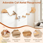 Tangkula Cat Wall Shelves, 6 Pieces Wooden Wall Mounted Kitten Furniture Set with Hammock, Bridge, 2-Step Cat Tree, Platforms, Scratching Posts & Hanging Toy, Modern Cat Climber Steps