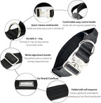Tactical Dog Collar, 1.5" Wide Thick Heavy Duty Dog Collar with Handle, Soft Neoprene Padded Military-Grade Nylon Training Collar with Quick Release Metal Buckle for Large Dogs(Black, L,XL)