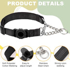 Cymiler Martingale Dog Collar with AirTag Holder, Reflective Nylon Training Collar, Stainless Steel Chain, Heavy Duty Buckle, Limited Slip Collars for Small Medium Large Dogs (Black, X-Large)