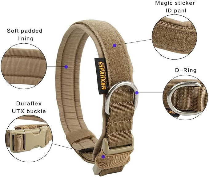 EXCELLENT ELITE SPANKER Tactical Small Puppy Dog Collar Nylon Adjustable Heavy Duty Military for Small Medium and Large Dogs Pet Soft Padded Dog Collar(COB-S)