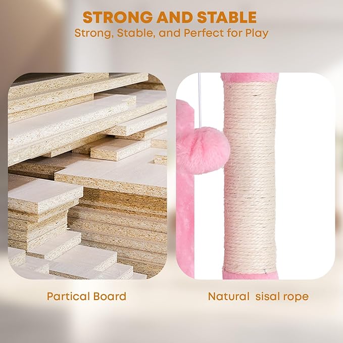54in Cat Tree Tower for Indoor Cats, Cat Tower with Cat Scratching Post, Multi-Level Cat Furniture, Cat Tower with Funny Toys for Kittens-Pink