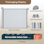Retractable Safety Baby Gate or Mesh Dog Gate,Durable Portable Mesh Retractable Gate,Easy to Use for Stairs, Doorways, Hallways, Indoor, Outdoor, 33.5" Tall, Up to 45" Wide, Gray
