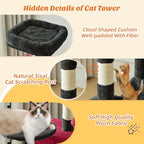Sweetcrispy 44 Inch Cat Tree Tower, Cat Climbing Tower with Natural Sisal Scratching Posts, Hammock, Pet Condo for Indoor Cats and Kittens Play, Black and Red